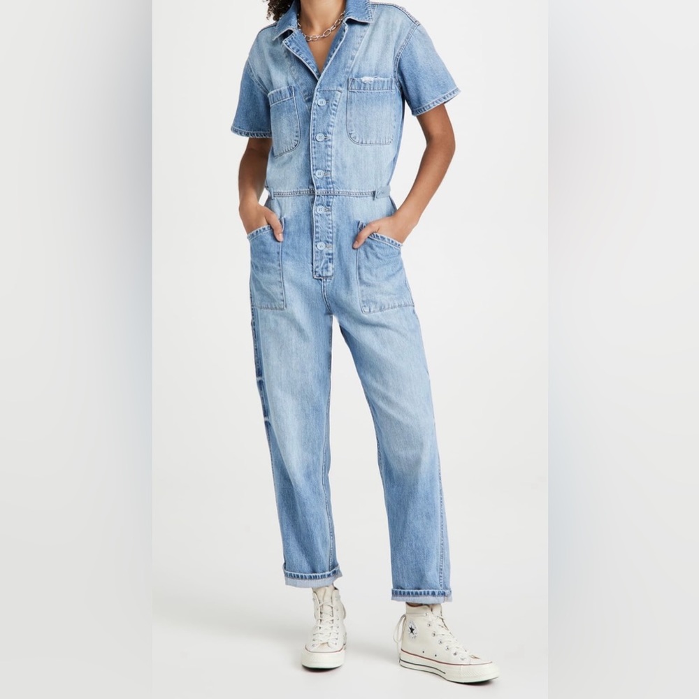 Pistola Grover Short Sleeve Denim Jumpsuit in Disoriented (L)